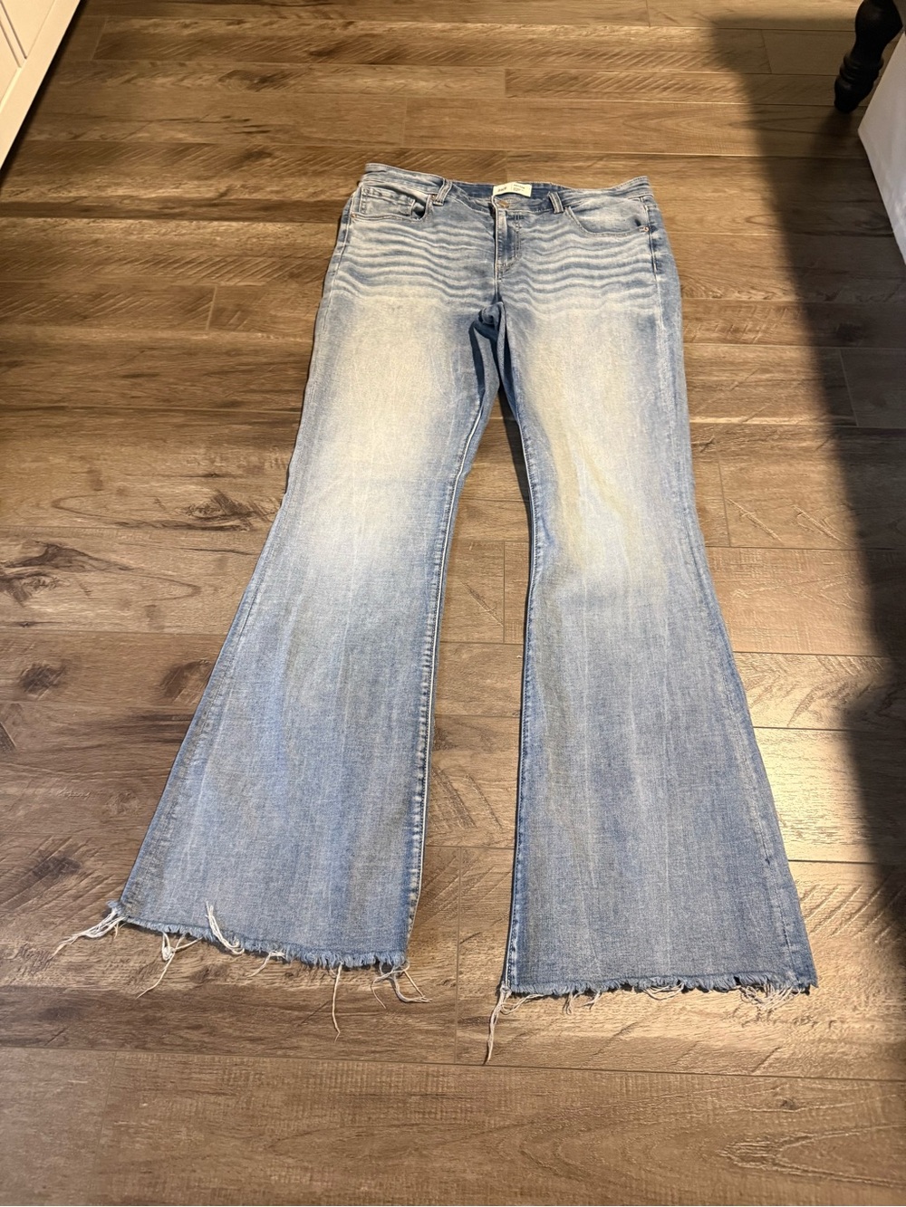 BKE Light Blue Women's Super Flared Raw Hem Jeans Tall